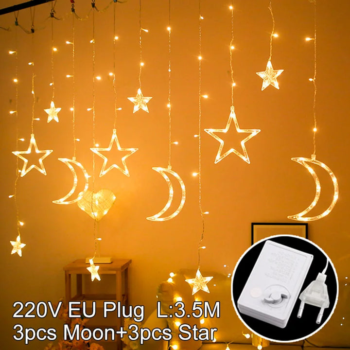 Moon Star Ramadan Decor Led Curtain Garland Fairly Light Eid Mubarak Ramadan Decoration Islam Muslim Party Eid Al Adha Decor