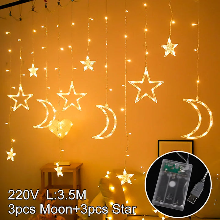 Moon Star Ramadan Decor Led Curtain Garland Fairly Light Eid Mubarak Ramadan Decoration Islam Muslim Party Eid Al Adha Decor