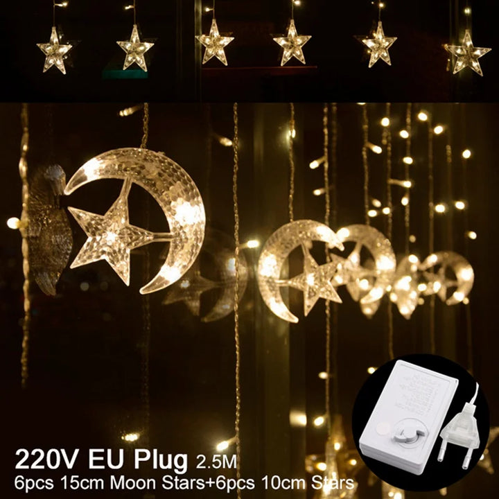 Moon Star Ramadan Decor Led Curtain Garland Fairly Light Eid Mubarak Ramadan Decoration Islam Muslim Party Eid Al Adha Decor