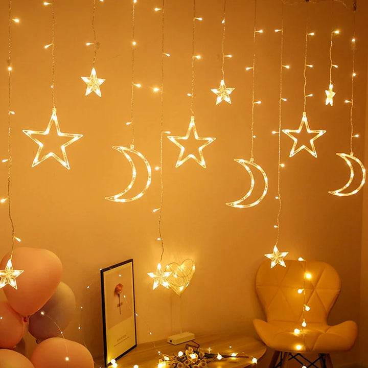 Moon Star Ramadan Decor Led Curtain Garland Fairly Light Eid Mubarak Ramadan Decoration Islam Muslim Party Eid Al Adha Decor