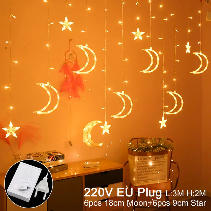 Moon Star Ramadan Decor Led Curtain Garland Fairly Light Eid Mubarak Ramadan Decoration Islam Muslim Party Eid Al Adha Decor