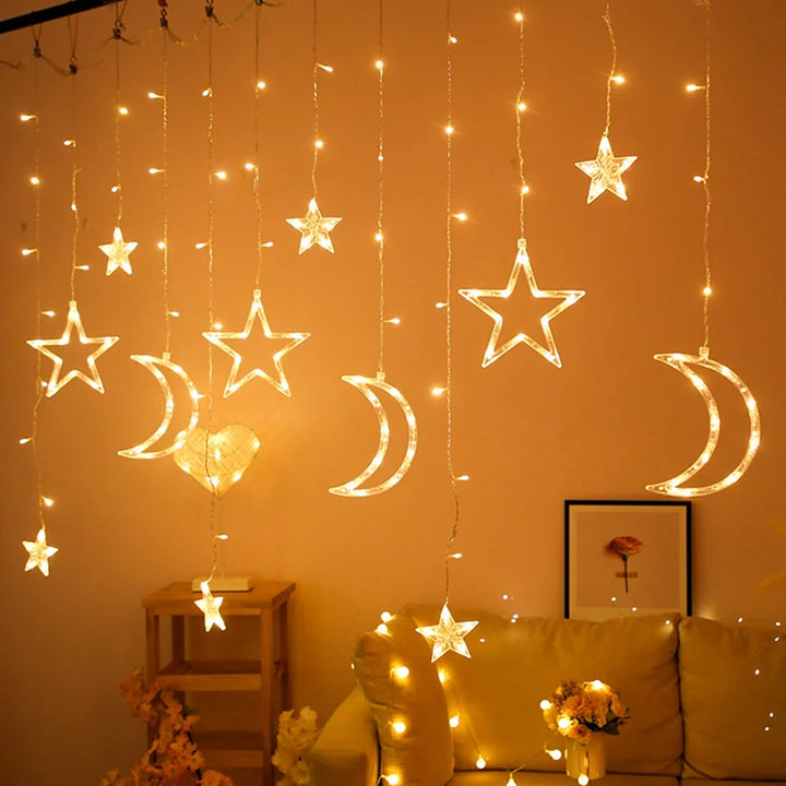 Moon Star Ramadan Decor Led Curtain Garland Fairly Light Eid Mubarak Ramadan Decoration Islam Muslim Party Eid Al Adha Decor