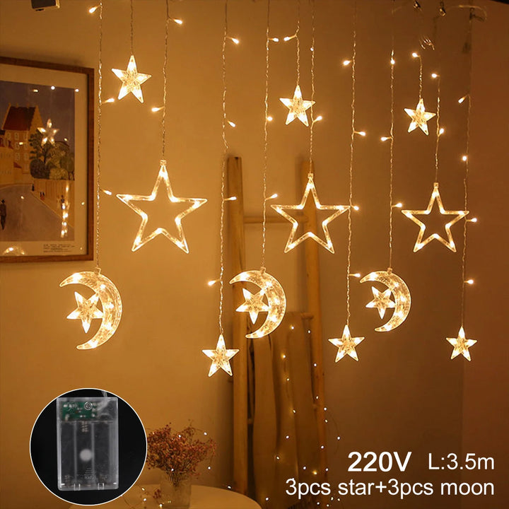 Moon Star Ramadan Decor Led Curtain Garland Fairly Light Eid Mubarak Ramadan Decoration Islam Muslim Party Eid Al Adha Decor